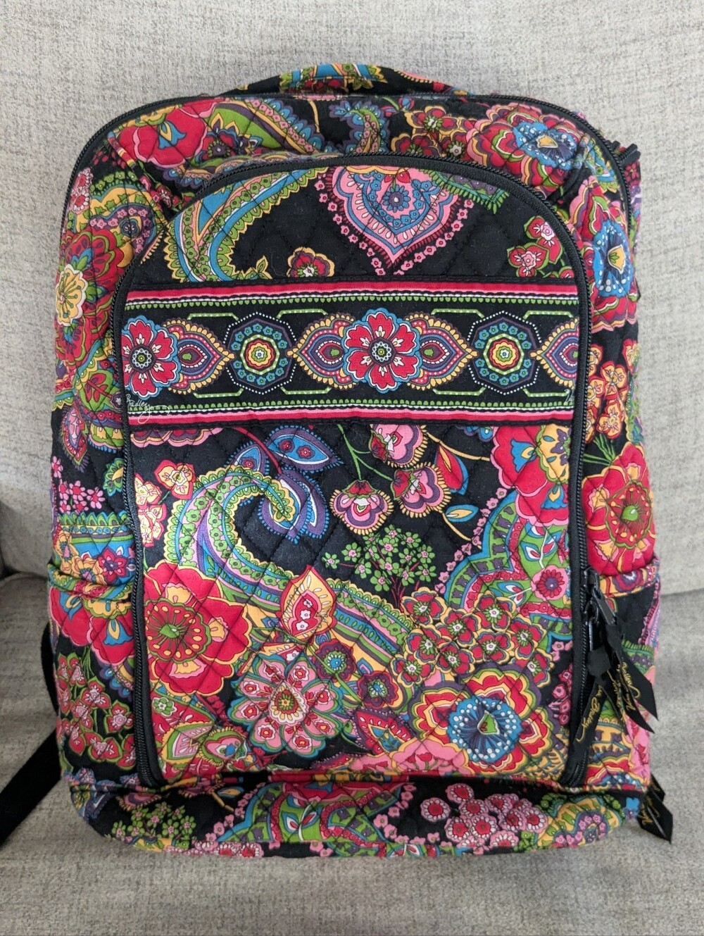 Quilted Floral Paisley Backpack - Black Multicolor